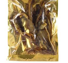 Delicious dried squid snack packaged in gold foil for freshness and flavor.
