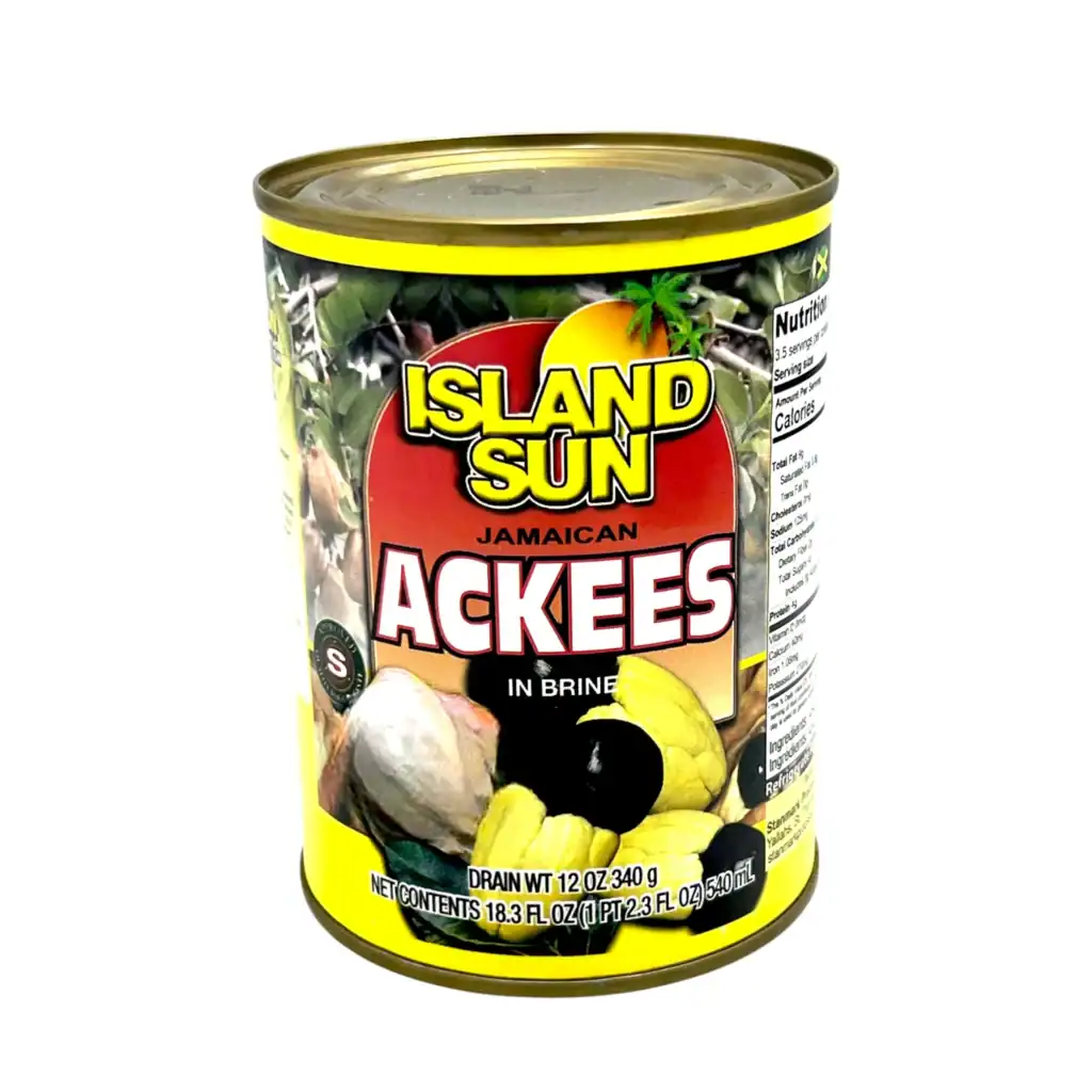 Canned Jamaican Ackee in brine, island food product, traditional Caribbean delicacy.