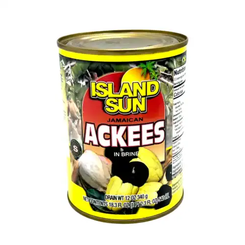 Canned Jamaican Ackee in brine, island food product, traditional Caribbean delicacy.